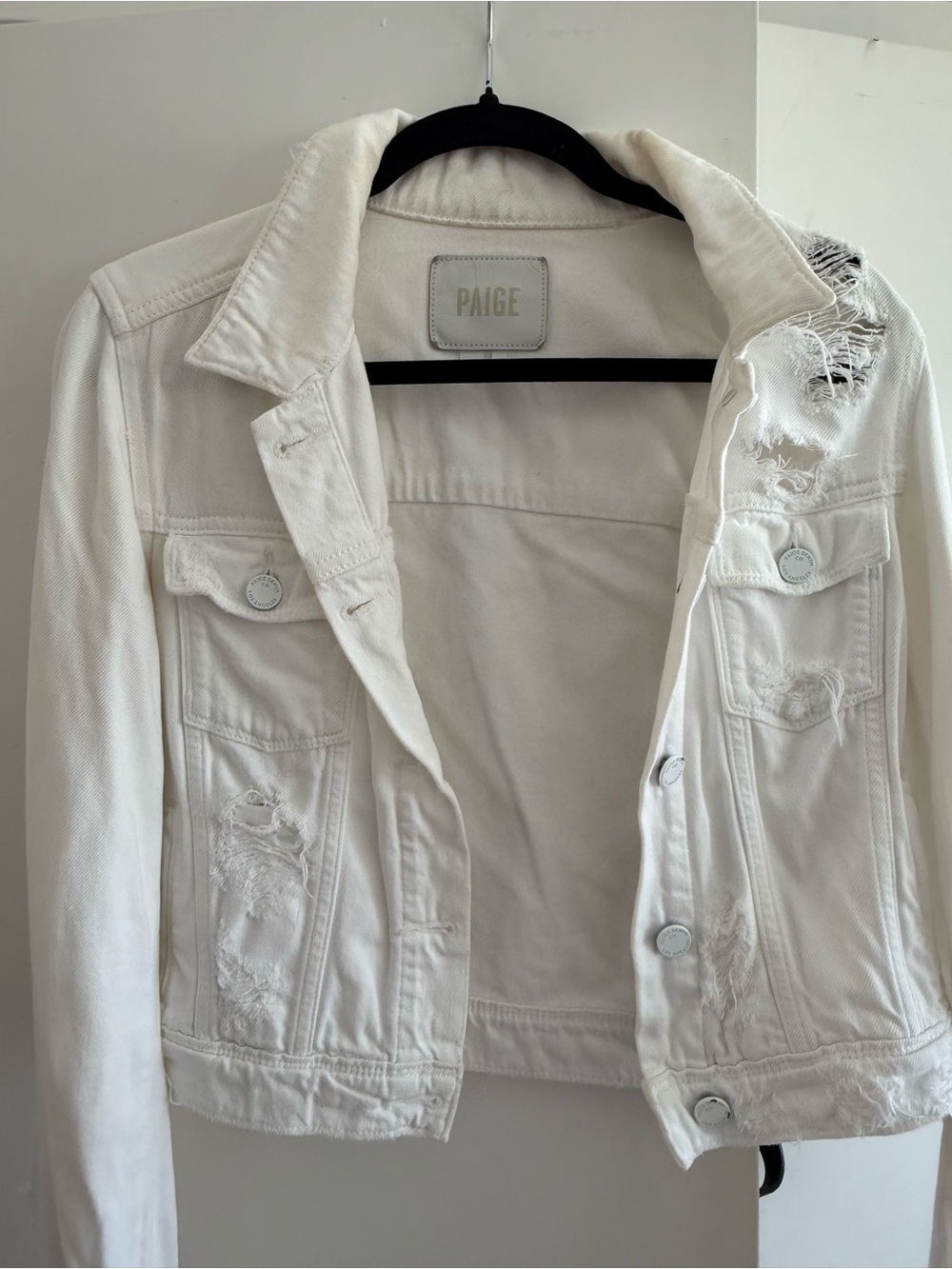 PAIGE White Distressed Denim Jacket - Women - S/M